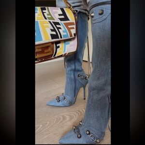 Miss Lola Adison Denim Knee High Boots